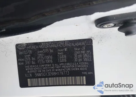 2008 Hyundai Santa Fe Gls из США, поврежденный, VIN 5NMSG13D98H179773